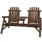 Outsunny Wood Adirondack Patio Chair Bench with Center Coffee Table, for Lounging and Relaxing Outdoors Carbonized - Image 11