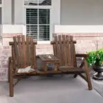 Outsunny Wood Adirondack Patio Chair Bench with Center Coffee Table, for Lounging and Relaxing Outdoors Carbonized - Image 12