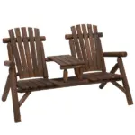 Outsunny Wood Adirondack Patio Chair Bench with Center Coffee Table, for Lounging and Relaxing Outdoors Carbonized