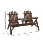 Outsunny Wood Adirondack Patio Chair Bench with Center Coffee Table, for Lounging and Relaxing Outdoors Carbonized - Image 3