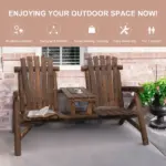 Outsunny Wood Adirondack Patio Chair Bench with Center Coffee Table, for Lounging and Relaxing Outdoors Carbonized - Image 4