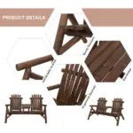 Outsunny Wood Adirondack Patio Chair Bench with Center Coffee Table, for Lounging and Relaxing Outdoors Carbonized - Image 6