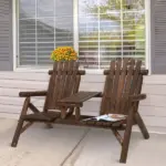 Outsunny Wood Adirondack Patio Chair Bench with Center Coffee Table, for Lounging and Relaxing Outdoors Carbonized - Image 10