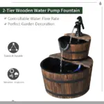 Wood Freestanding Fountain with 2 Tier Waterfall Barrel, Electric Pump for Garden Decor, Lawn, Backyard - Image 4