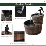 Wood Freestanding Fountain with 2 Tier Waterfall Barrel, Electric Pump for Garden Decor, Lawn, Backyard - Image 6