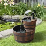 Wood Freestanding Fountain with 2 Tier Waterfall Barrel, Electric Pump for Garden Decor, Lawn, Backyard - Image 10