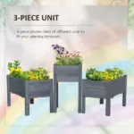 Outsunny Wood Raised Garden Bed Set of 3 with Legs Planter Box Gray for Vegetables Herbs Backyard Patio - Image 4