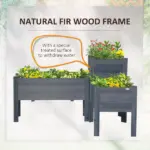Outsunny Wood Raised Garden Bed Set of 3 with Legs Planter Box Gray for Vegetables Herbs Backyard Patio - Image 6