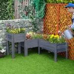 Outsunny Wood Raised Garden Bed Set of 3 with Legs Planter Box Gray for Vegetables Herbs Backyard Patio - Image 10