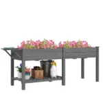 Outsunny Wood Raised Garden Box, Elevated Garden Bed with Side Table, Bottom Shelf, Bed Liners and Drainage Holes, Gray - Image 11