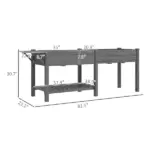 Outsunny Wood Raised Garden Box, Elevated Garden Bed with Side Table, Bottom Shelf, Bed Liners and Drainage Holes, Gray - Image 3