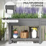 Outsunny Wood Raised Garden Box, Elevated Garden Bed with Side Table, Bottom Shelf, Bed Liners and Drainage Holes, Gray - Image 5