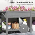 Outsunny Wood Raised Garden Box, Elevated Garden Bed with Side Table, Bottom Shelf, Bed Liners and Drainage Holes, Gray - Image 7