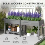 Outsunny Wood Raised Garden Box, Elevated Garden Bed with Side Table, Bottom Shelf, Bed Liners and Drainage Holes, Gray - Image 8