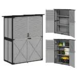Outsunny Wood Storage Shed, Outdoor Garden Shed with Asphalt Roof, 2 Shelves, Lockable Doors and Adjustable Feet, Gray - Image 11