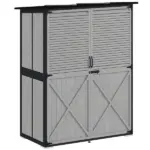 Outsunny Wood Storage Shed, Outdoor Garden Shed with Asphalt Roof, 2 Shelves, Lockable Doors and Adjustable Feet, Gray - Image 12