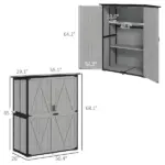 Wood Storage Shed, Outdoor Garden Shed with Asphalt Roof, 2 Shelves, Lockable Doors and Adjustable Feet, Gray - Image 3