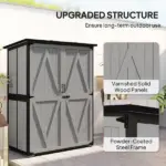 Wood Storage Shed, Outdoor Garden Shed with Asphalt Roof, 2 Shelves, Lockable Doors and Adjustable Feet, Gray - Image 4