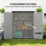 Wood Storage Shed, Outdoor Garden Shed with Asphalt Roof, 2 Shelves, Lockable Doors and Adjustable Feet, Gray - Image 7