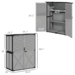 Outsunny Wood Storage Shed, Outdoor Garden Shed with Asphalt Roof, 2 Shelves, Lockable Doors and Adjustable Feet, Gray - Image 3