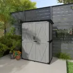 Wood Storage Shed, Outdoor Garden Shed with Asphalt Roof, 2 Shelves, Lockable Doors and Adjustable Feet, Gray - Image 9