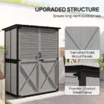 Outsunny Wood Storage Shed, Outdoor Garden Shed with Asphalt Roof, 2 Shelves, Lockable Doors and Adjustable Feet, Gray - Image 4