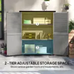 Outsunny Wood Storage Shed, Outdoor Garden Shed with Asphalt Roof, 2 Shelves, Lockable Doors and Adjustable Feet, Gray - Image 6