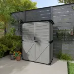 Outsunny Wood Storage Shed, Outdoor Garden Shed with Asphalt Roof, 2 Shelves, Lockable Doors and Adjustable Feet, Gray - Image 9