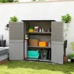 Outsunny Wood Storage Shed, Outdoor Garden Shed with Asphalt Roof, 2 Shelves, Lockable Doors and Adjustable Feet, Gray - Image 10