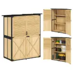 Outsunny Wood Garden Storage Shed with Asphalt Roof 2 Shelves and Shuttered Doors Natural - Image 11