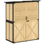Outsunny Wood Garden Storage Shed with Asphalt Roof 2 Shelves and Shuttered Doors Natural - Image 12