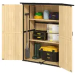 Outsunny Wood Garden Storage Shed with Asphalt Roof 2 Shelves and Double Doors Natural