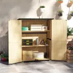 Outsunny Wood Garden Storage Shed with Asphalt Roof 2 Shelves and Double Doors Natural - Image 2
