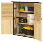 Outsunny Wood Garden Storage Shed with Asphalt Roof 2 Shelves and Shuttered Doors Natural