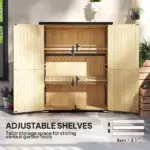 Outsunny Wood Garden Storage Shed with Asphalt Roof 2 Shelves and Double Doors Natural - Image 6