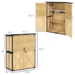 Outsunny Wood Garden Storage Shed with Asphalt Roof 2 Shelves and Shuttered Doors Natural - Image 3