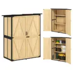 Outsunny Wood Garden Storage Shed with Asphalt Roof 2 Shelves and Double Doors Natural - Image 11