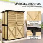 Outsunny Wood Garden Storage Shed with Asphalt Roof 2 Shelves and Shuttered Doors Natural - Image 4