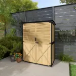 Outsunny Wood Garden Storage Shed with Asphalt Roof 2 Shelves and Shuttered Doors Natural - Image 9