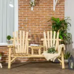 Wooden Adirondack Chair with Center Table, 2-Seat Garden Chair for Lounging and Relaxing Outdoors Natural - Image 2