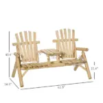 Wooden Adirondack Chair with Center Table, 2-Seat Garden Chair for Lounging and Relaxing Outdoors Natural - Image 3