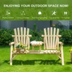 Wooden Adirondack Chair with Center Table, 2-Seat Garden Chair for Lounging and Relaxing Outdoors Natural - Image 7