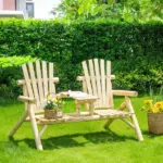 Wooden Adirondack Chair with Center Table, 2-Seat Garden Chair for Lounging and Relaxing Outdoors Natural - Image 10