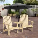 Outsunny Wooden Adirondack Chairs Set of 2 Outdoor Double Seat with Center Table Umbrella Hole Patio Backyard Deck Natural - Image 2