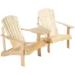 Outsunny Wooden Adirondack Chairs Set of 2 Outdoor Double Seat with Center Table Umbrella Hole Patio Backyard Deck Natural - Image 11