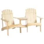 Outsunny Wooden Adirondack Chairs Set of 2 Outdoor Double Seat with Center Table Umbrella Hole Patio Backyard Deck Natural