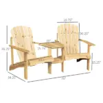 Outsunny Wooden Adirondack Chairs Set of 2 Outdoor Double Seat with Center Table Umbrella Hole Patio Backyard Deck Natural - Image 3