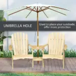 Outsunny Wooden Adirondack Chairs Set of 2 Outdoor Double Seat with Center Table Umbrella Hole Patio Backyard Deck Natural - Image 4