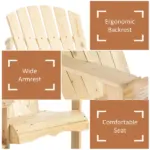Outsunny Wooden Adirondack Chairs Set of 2 Outdoor Double Seat with Center Table Umbrella Hole Patio Backyard Deck Natural - Image 5