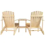 Outsunny Wooden Adirondack Chairs Set of 2 Outdoor Double Seat with Center Table Umbrella Hole Patio Backyard Deck Natural - Image 9